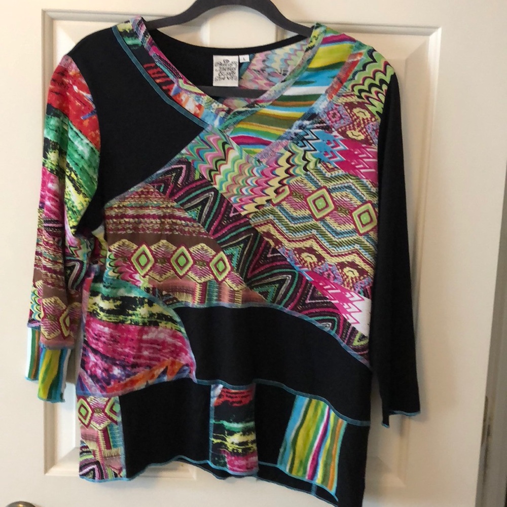 Parsley & Sage Top Size L Large patchwork Print